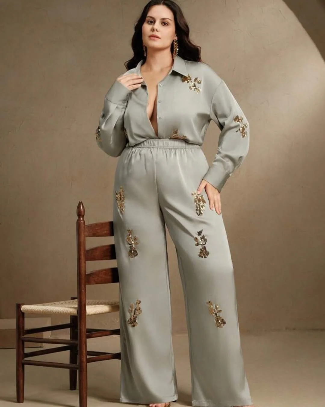 plus size summer outfits for women 2026 Soft Sage Satin With Quiet Luxury Energy