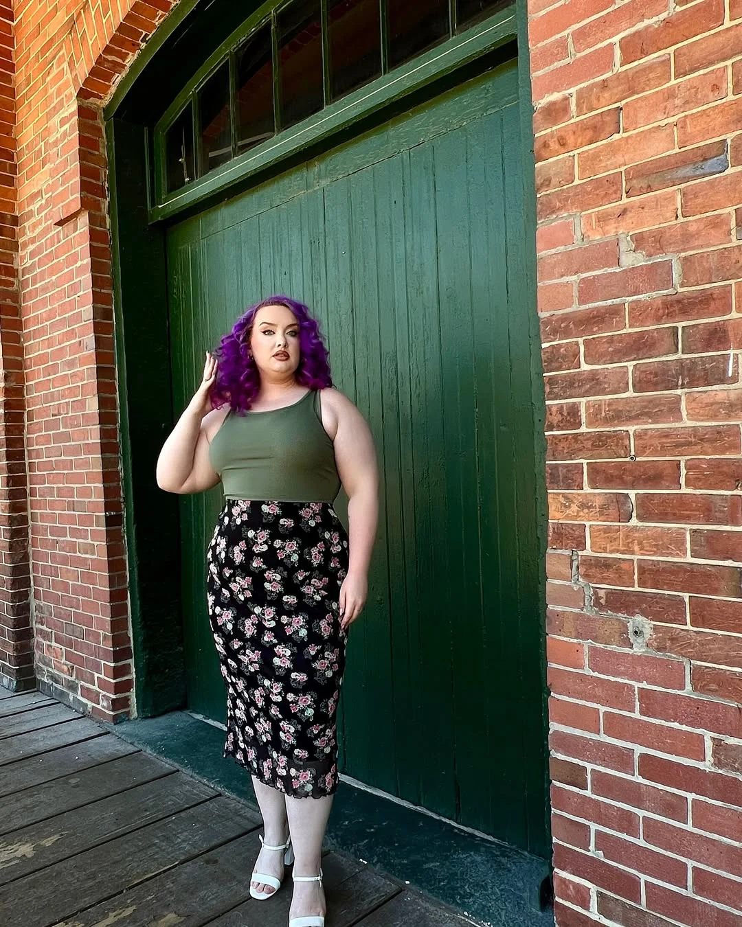 plus size summer outfits for women 2026 Olive Tank And Floral Midi For Everyday Curve Confidence