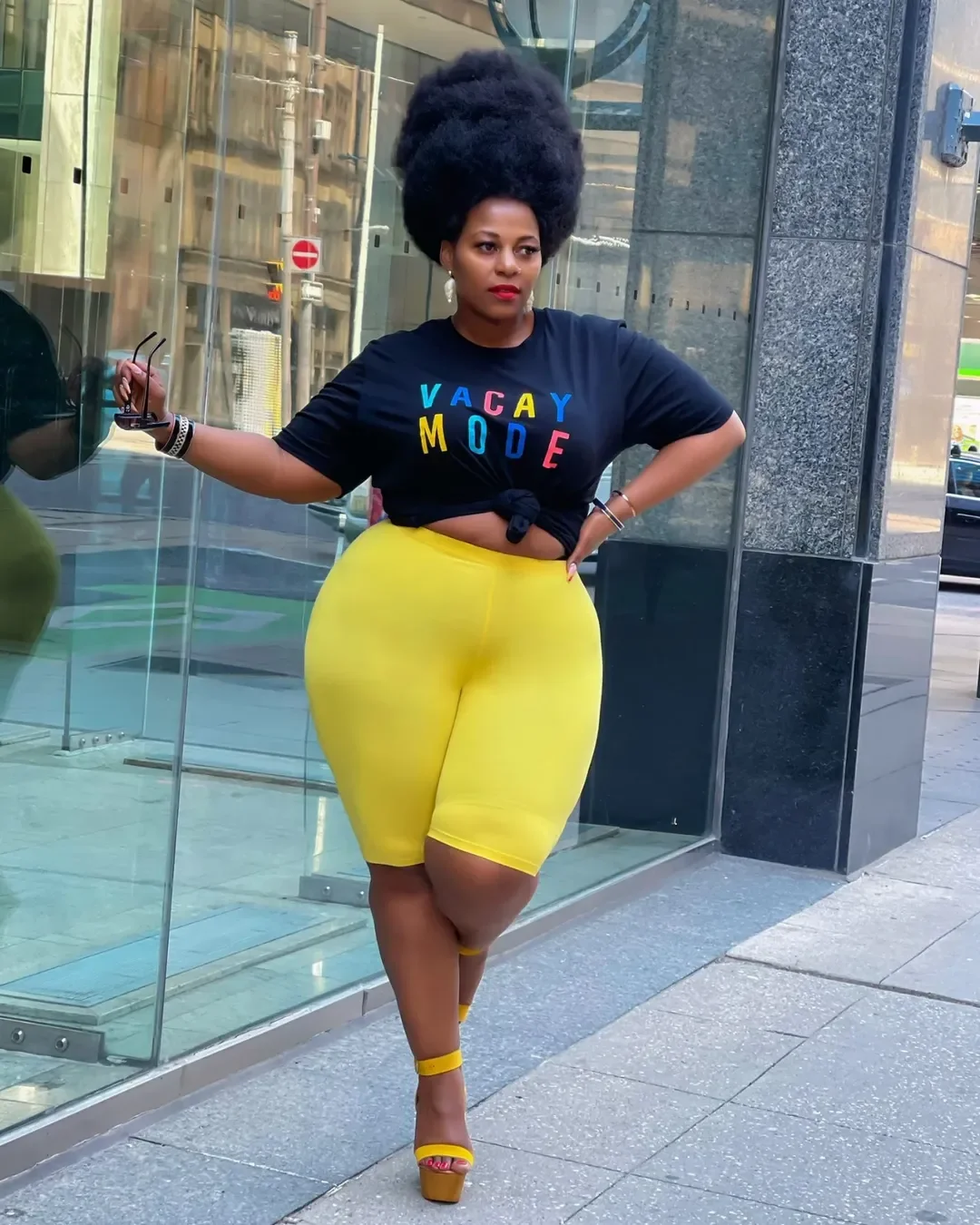 plus size summer outfits for women 2026 Bold Yellow Biker Shorts With Vacation Street Energy