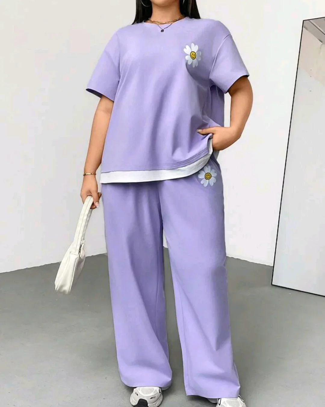 plus size summer outfits for women 2026 Lilac Matching Set For Chill Streetwear Days