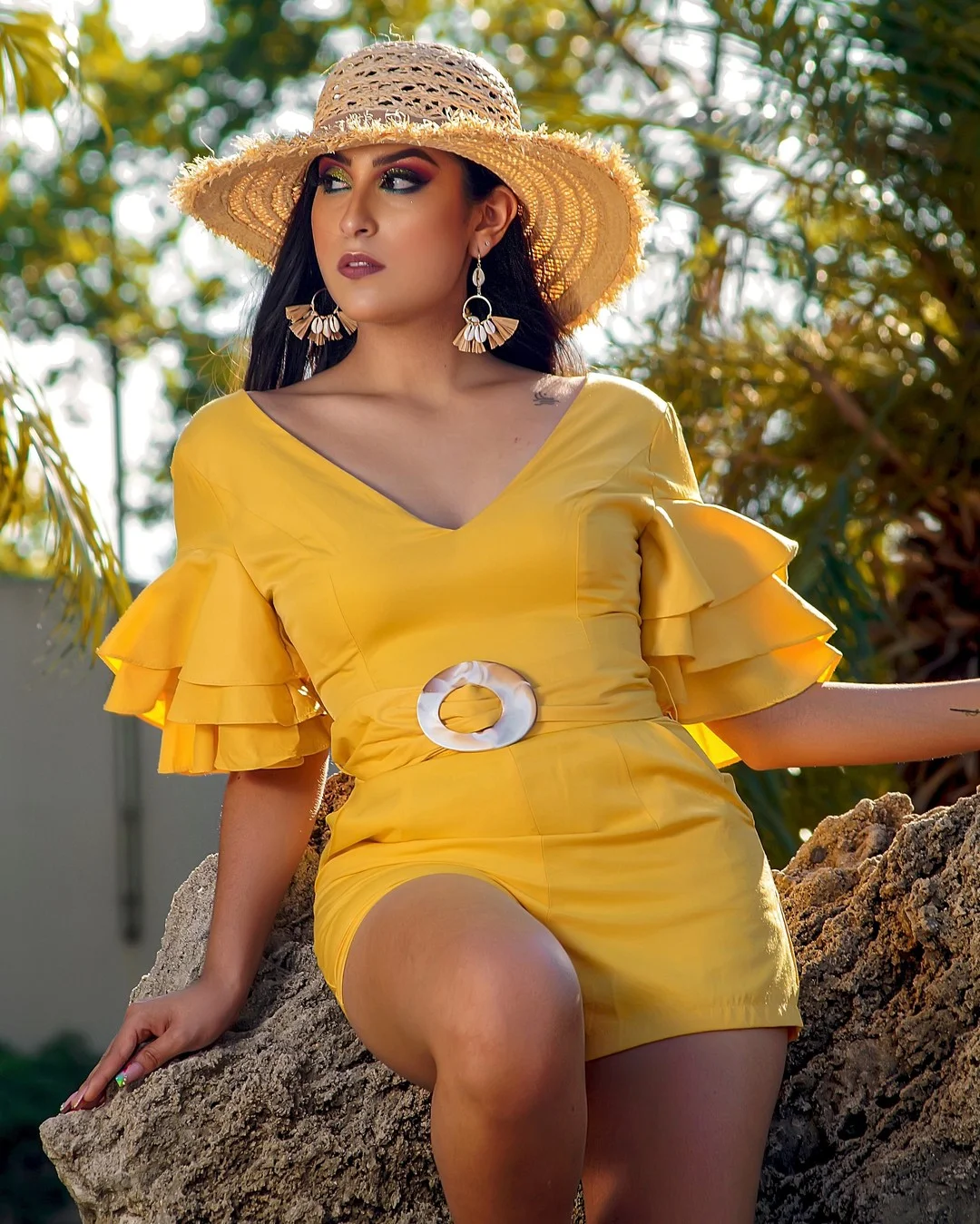plus size summer outfits for women 2026 Sunny Yellow Romper With Vacation Energy