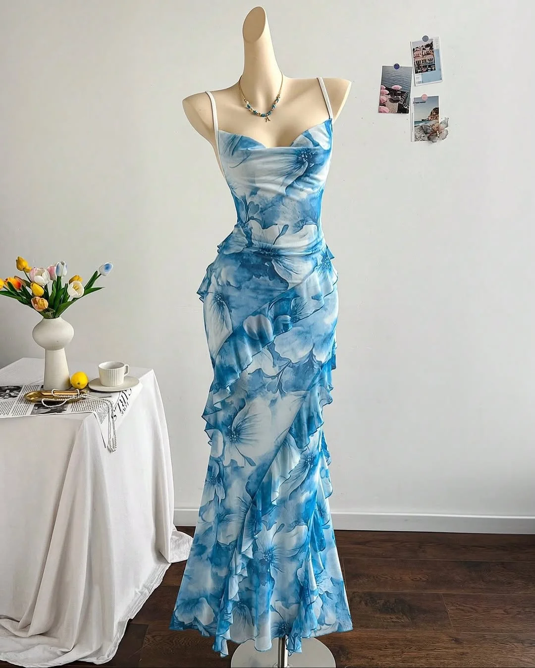 summer beach outfit for women 2026 Ocean Blue Florals For A Soft Resort Evening