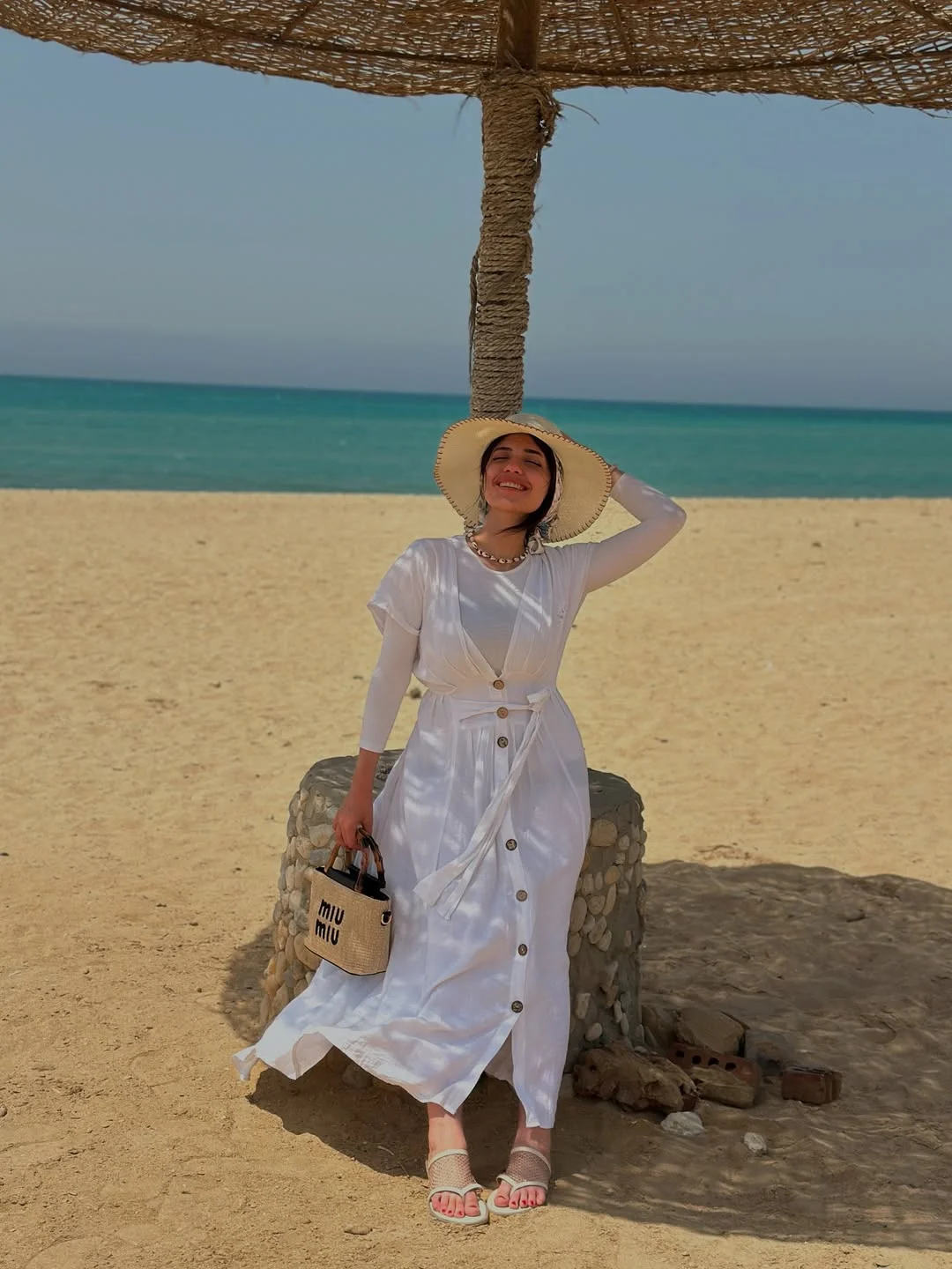 summer beach outfit for women 2026 Button-Front White Dress With Sun-Safe Ease