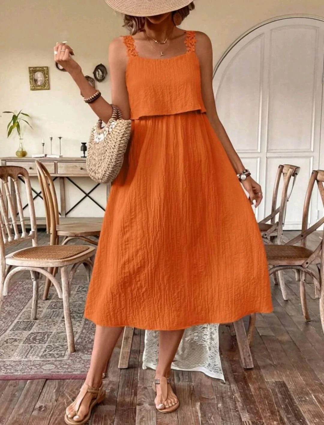 summer beach outfit for women 2026 Burnt Orange Gauze Dress For Slow Summer Days