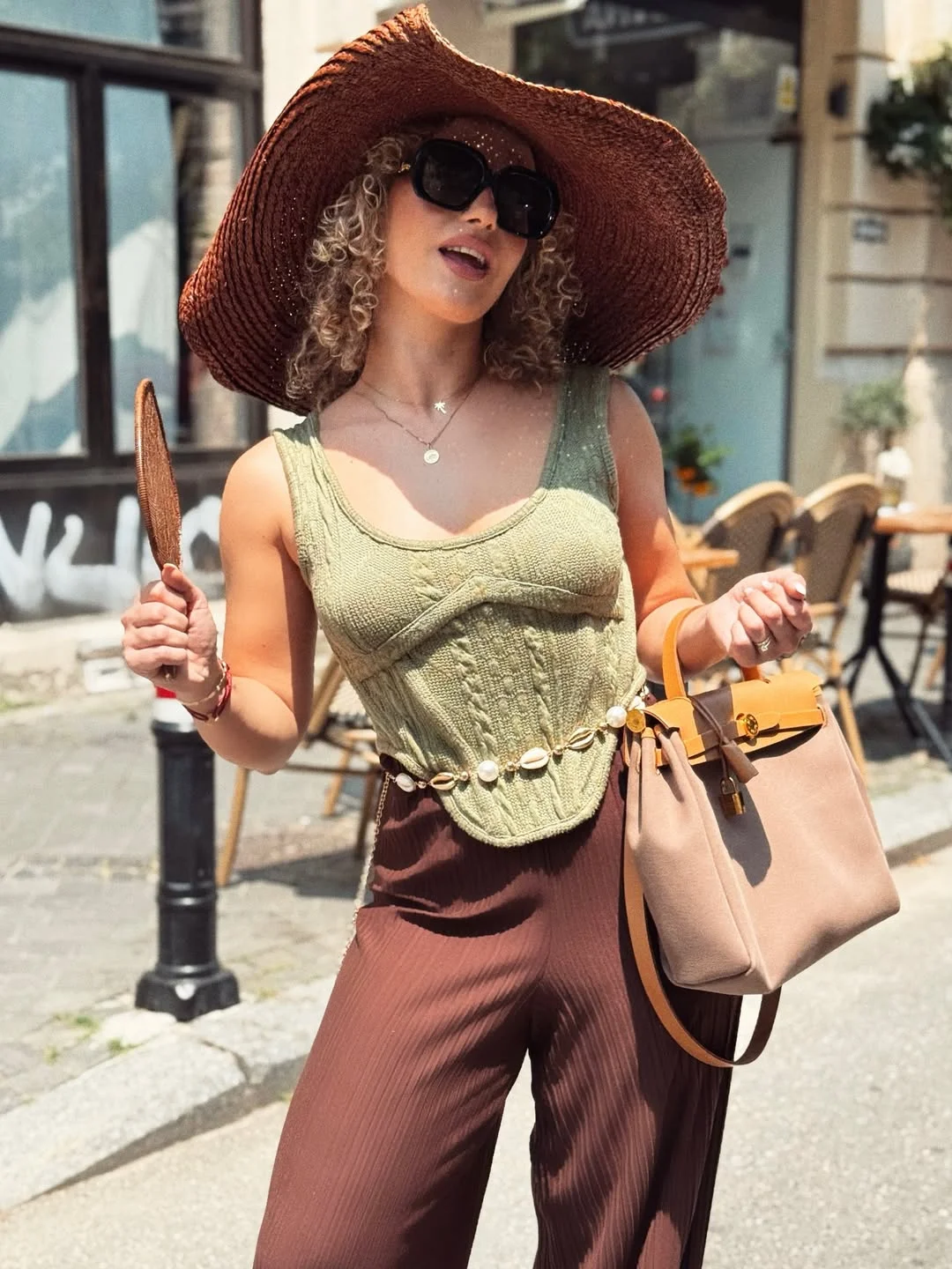 19 summer romper outfits for women 2026 Olive Knit Texture With Wide-Brim Resort Drama