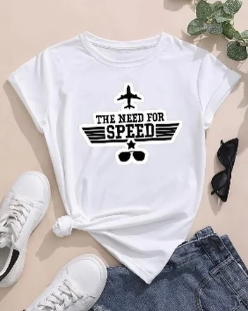 casual summer t-shirt outfit for women 2026 White Speed Graphic Tee With Denim Shorts