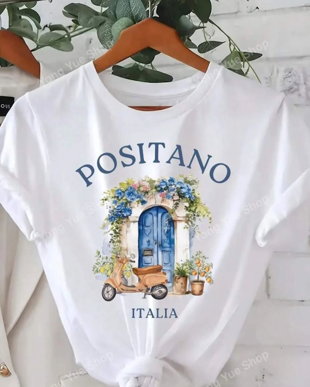 casual summer t-shirt outfit for women 2026 Knotted Positano Tee For Vacation Casual