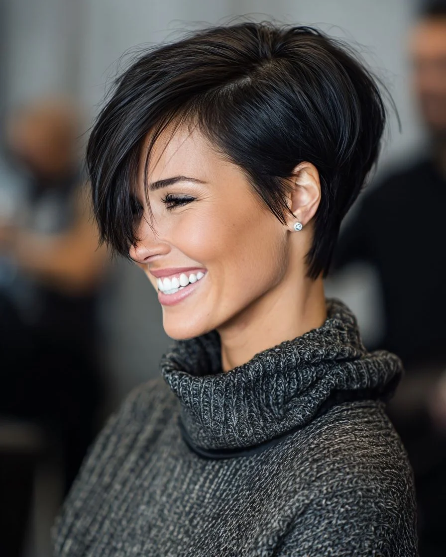 cute summer short haircuts 2026 Side-Swept Pixie Bob With A Bold Fringe