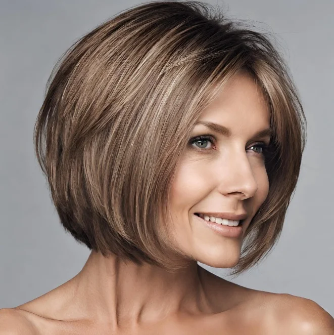flattering summer haircuts for women over 50 2026 Dimensional Rounded Bob With Sleek Face Framing