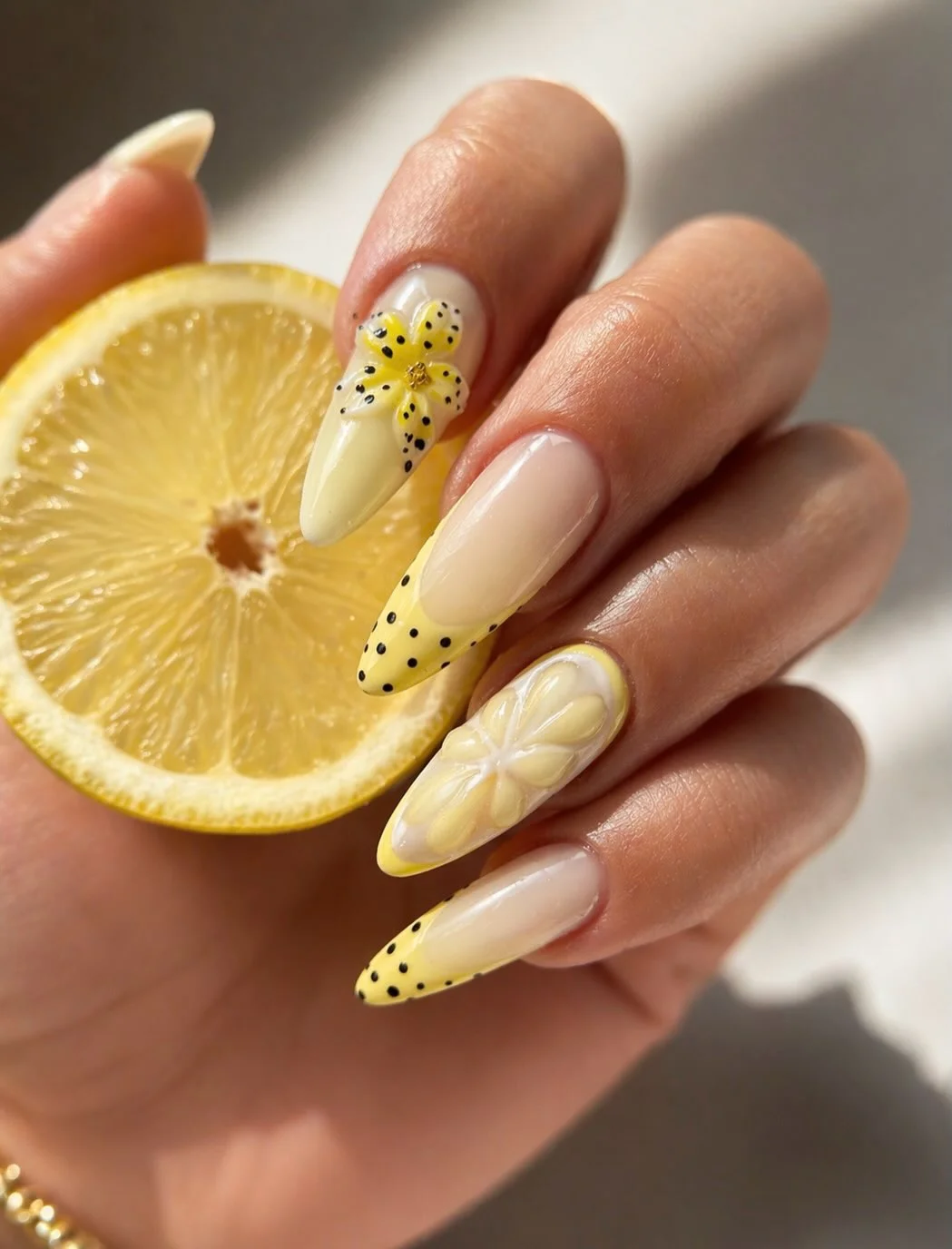 light summer nails 2026 Soft Lemon Flower Nails With Creamy Yellow Tips