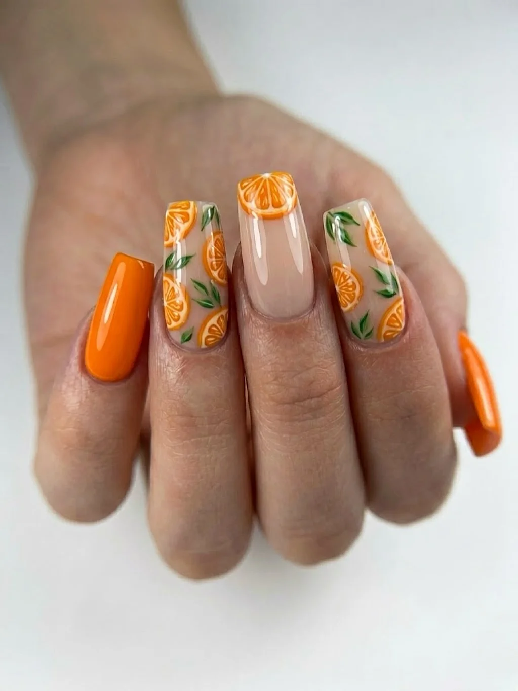 light summer nails 2026 Orange Slice Square Nails With Juicy Summer Art