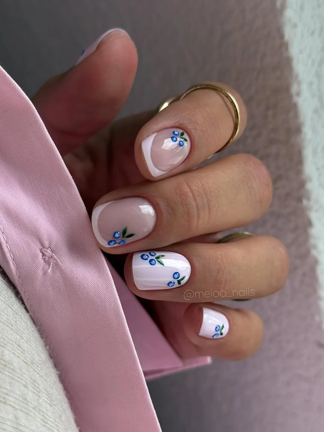 light summer nails 2026 Soft White French Nails With Tiny Blueberry Art