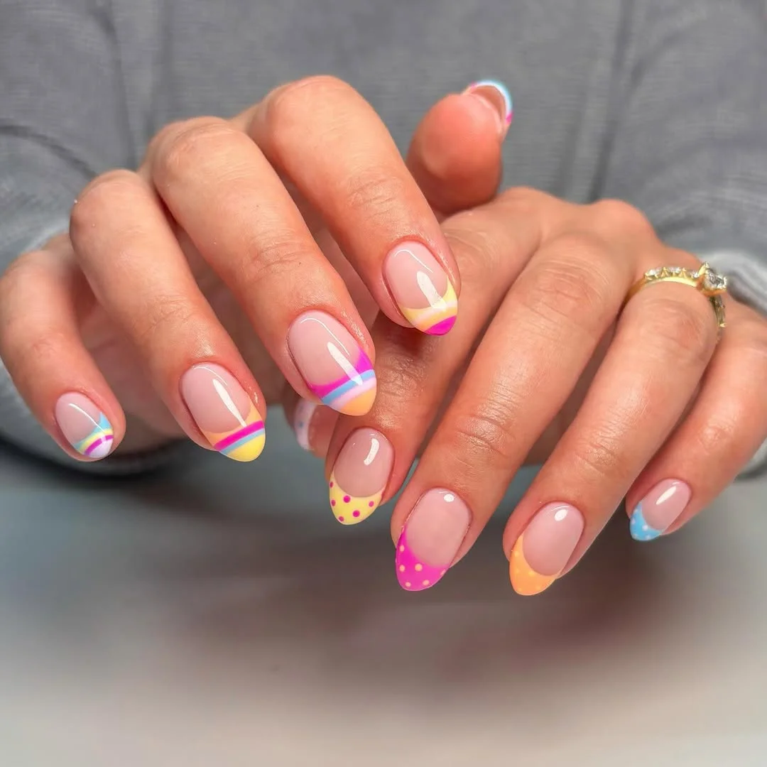 light summer nails 2026 Pastel Rainbow French Tips For Playful Light Summer Nails