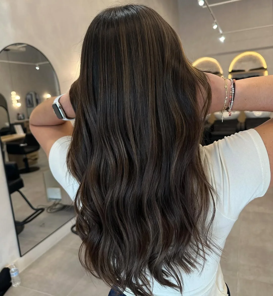 low maintenance summer hair color for brunettes Espresso Brunette With Fine Caramel Threads