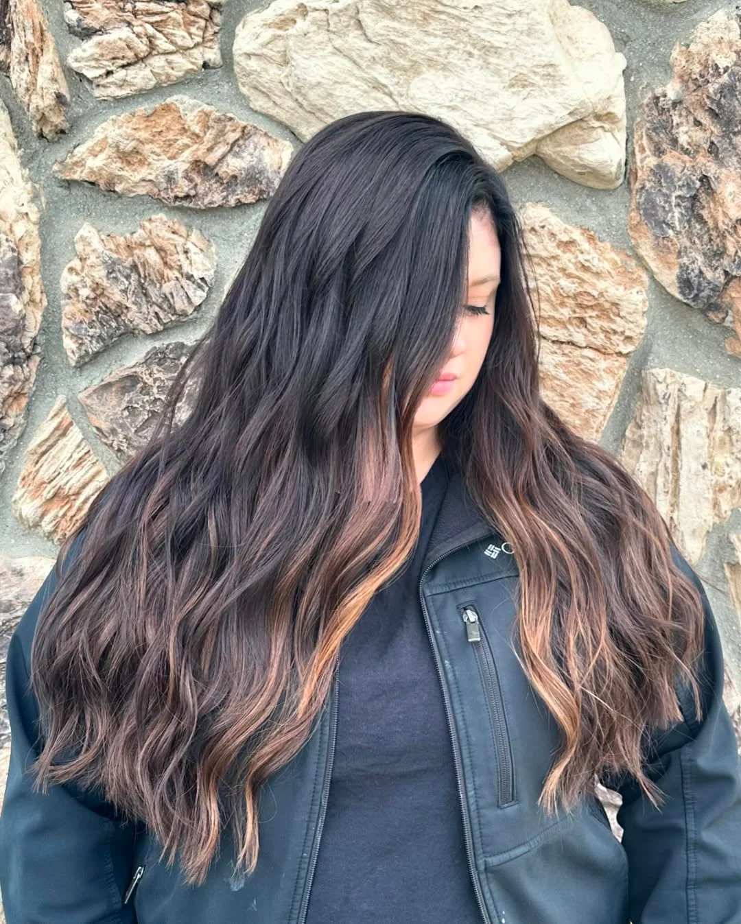 low maintenance summer hair color for brunettes Long Espresso Hair With Caramel Veil Ends