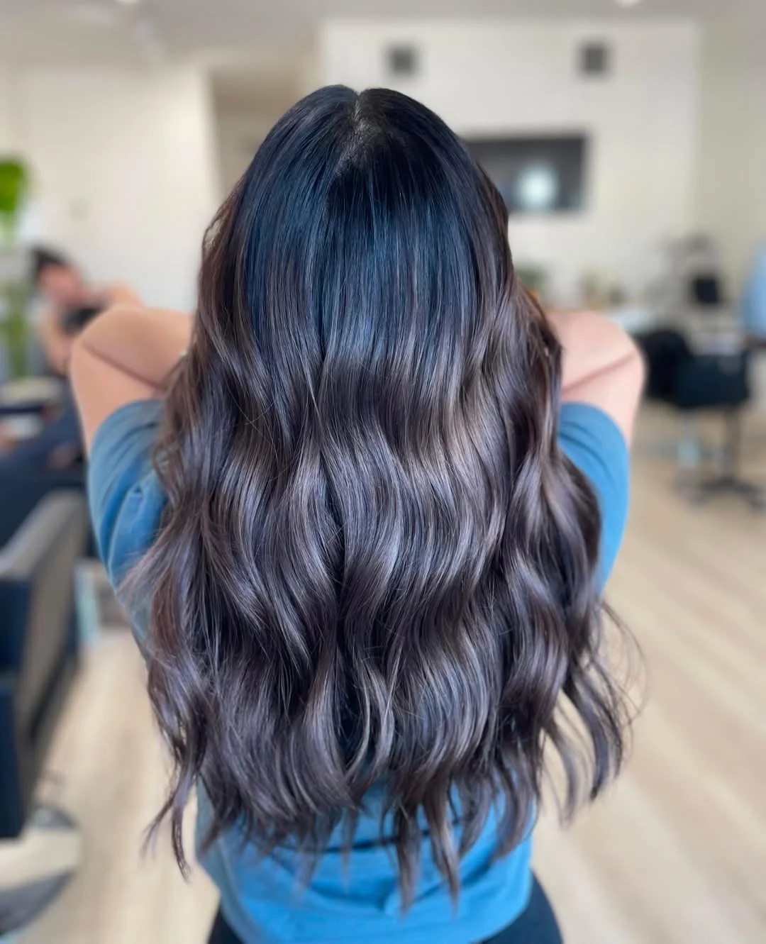 low maintenance summer hair color for brunettes Blue-Black Brunette With Smoky Gloss
