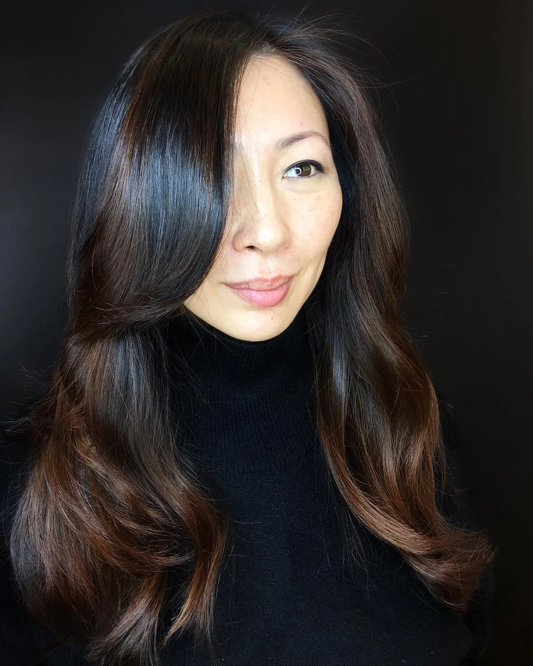 low maintenance summer hair color for brunettes Glossy Espresso With Warm Brunette Ends