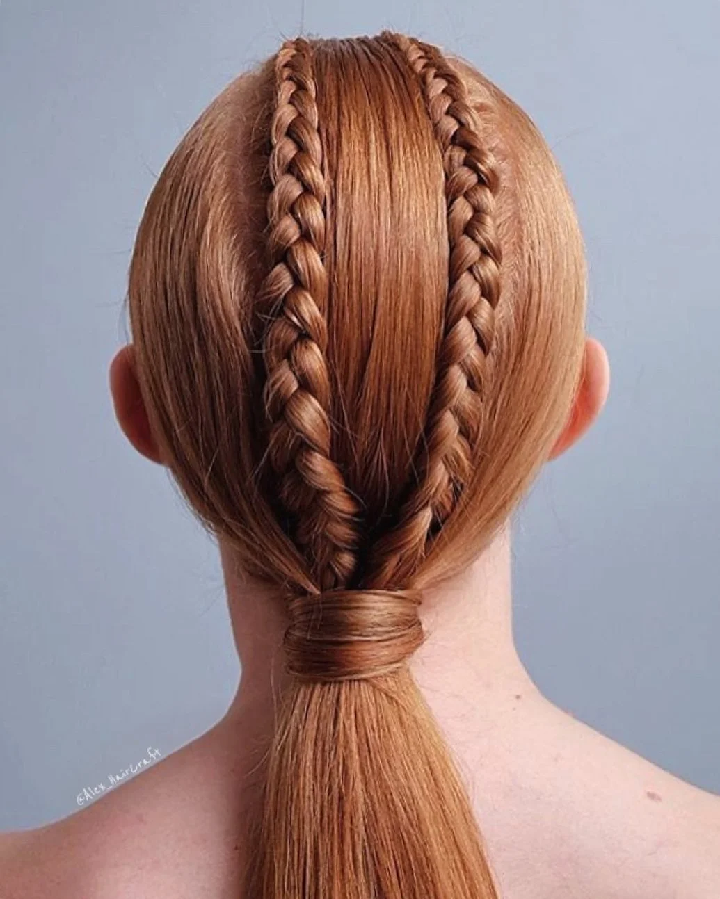 low summer ponytail hairstyle 2026 Double Braided Low Ponytail with Copper Smoothness