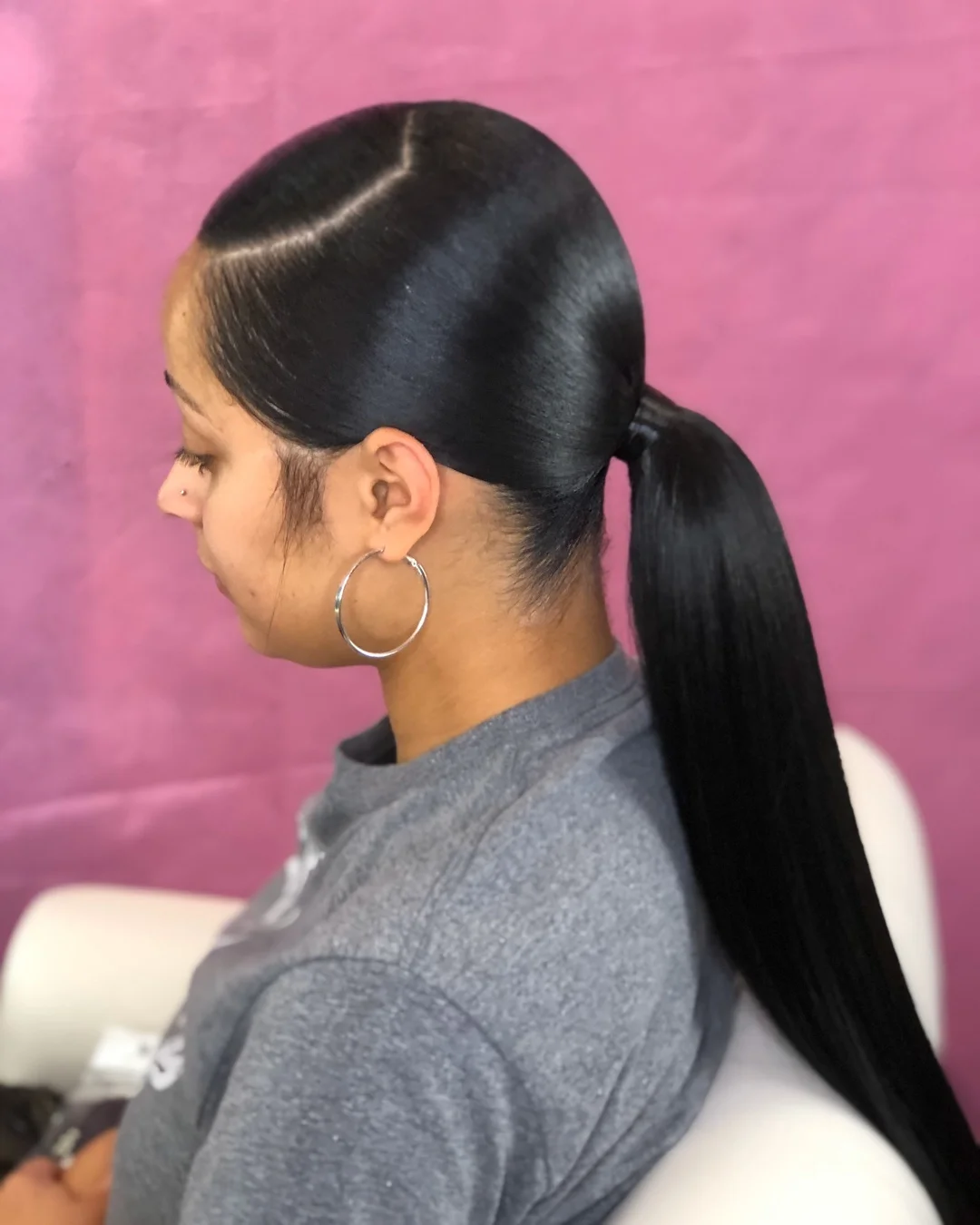 low summer ponytail hairstyle 2026 Sleek Side-Part Low Ponytail with Liquid Shine