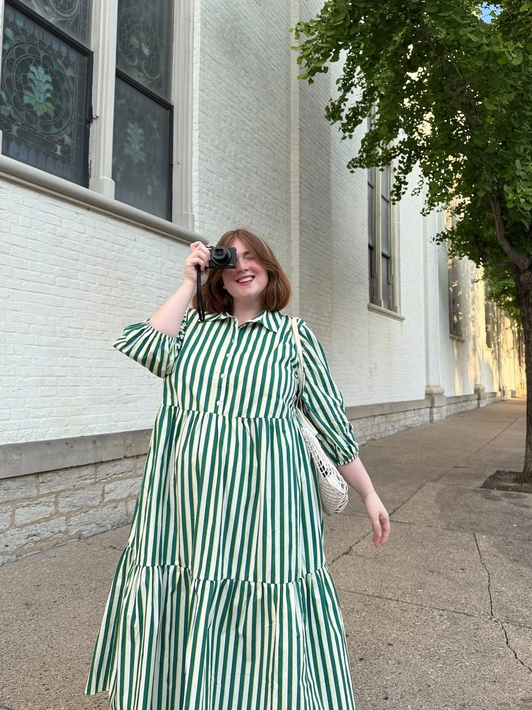 midsize outfits for women summer 2026 Green Striped Shirtdress With Easy Vacation Energy