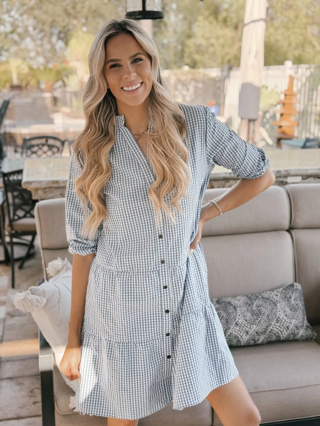 midsize outfits for women summer 2026 Gingham Shirtdress For A Soft Summer Day