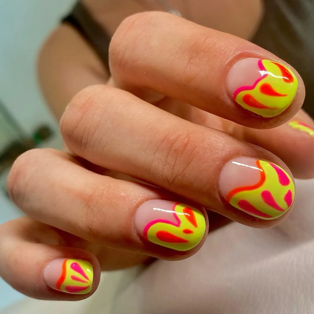 neon summer nails 2026 Neon Lime Flame French for Short Summer Nails