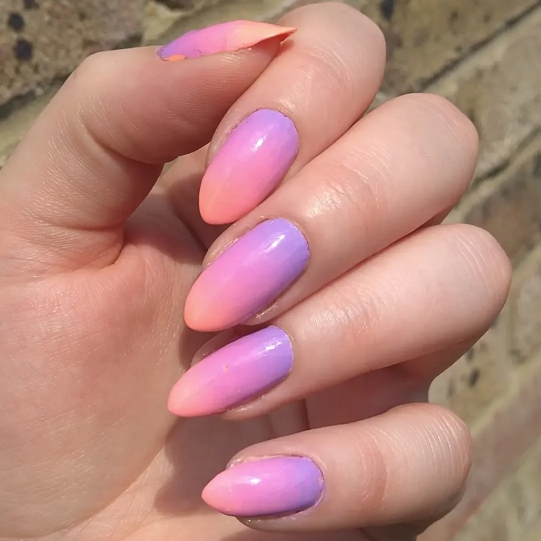 neon summer nails 2026 Pink and Lavender Ombre Almond Nails