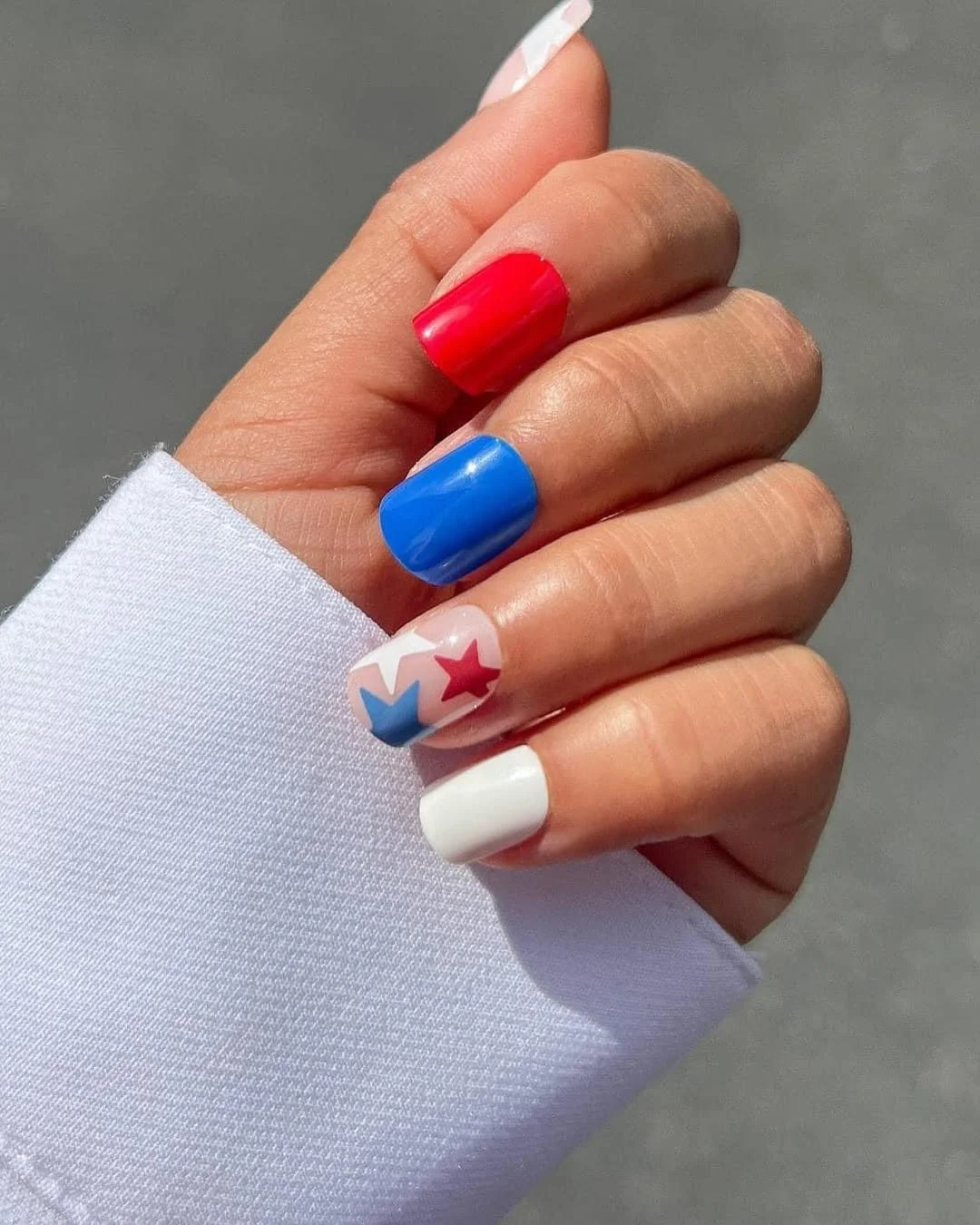 patriotic nails 2026 Minimal Red Blue and White Square Nails