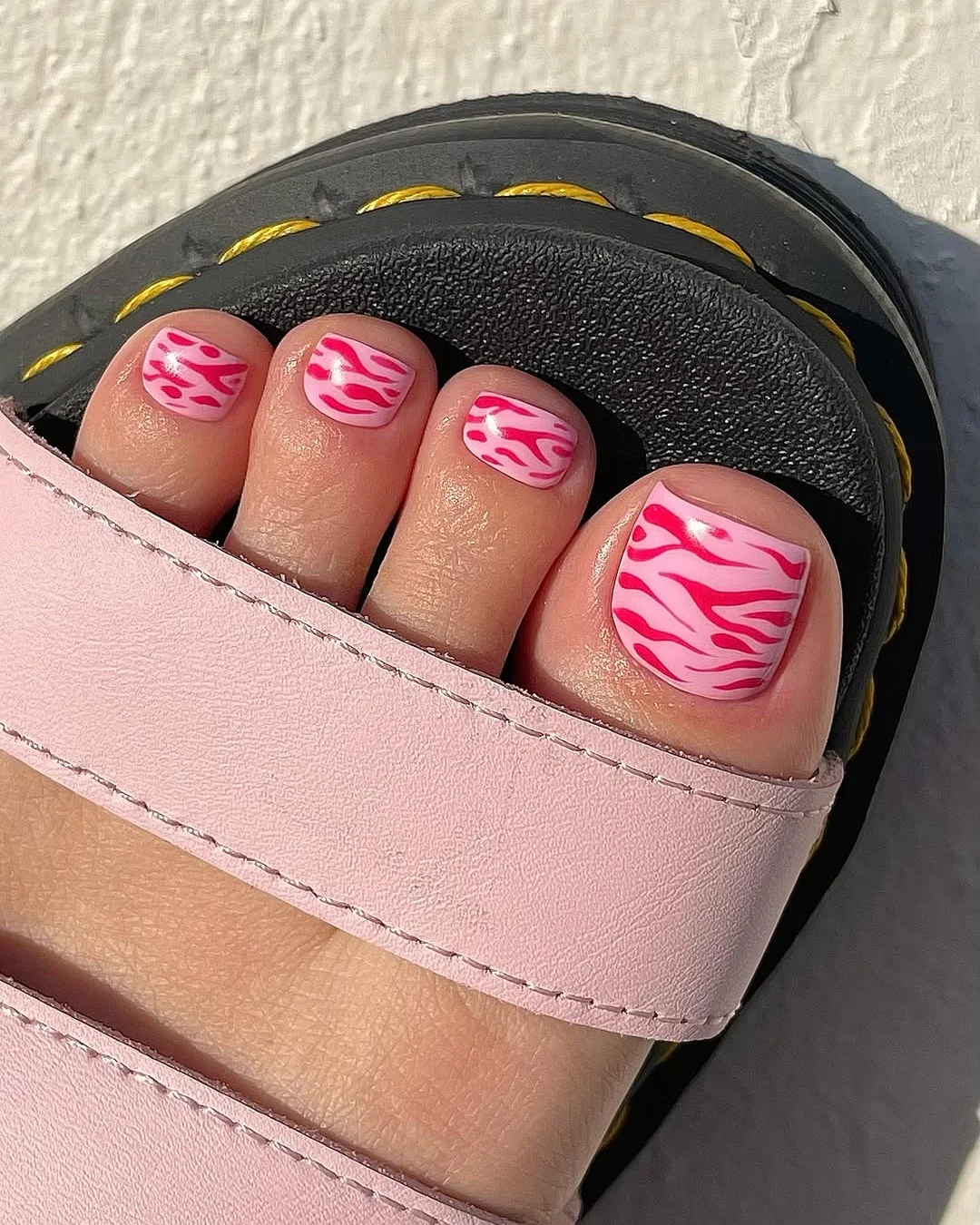 pedicure ideas - summer trends 2026 Pink Zebra Pedicure For A Fun Summer Statement