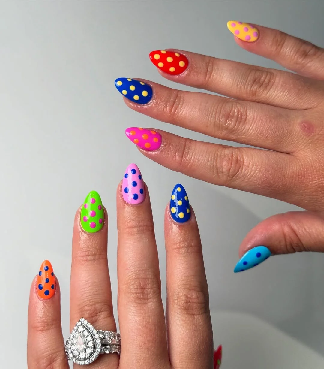 polka dot summer nails 2026 Rainbow Pop Art Dots In Bright Summer Colors