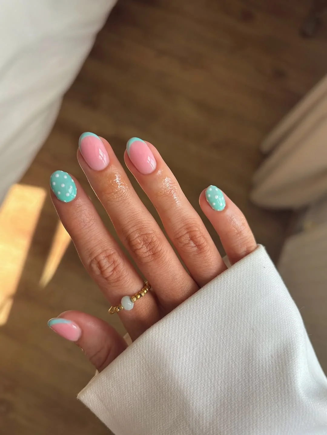 polka dot summer nails 2026 Aqua Dot Accents And Micro French Tips For A Clean Finish