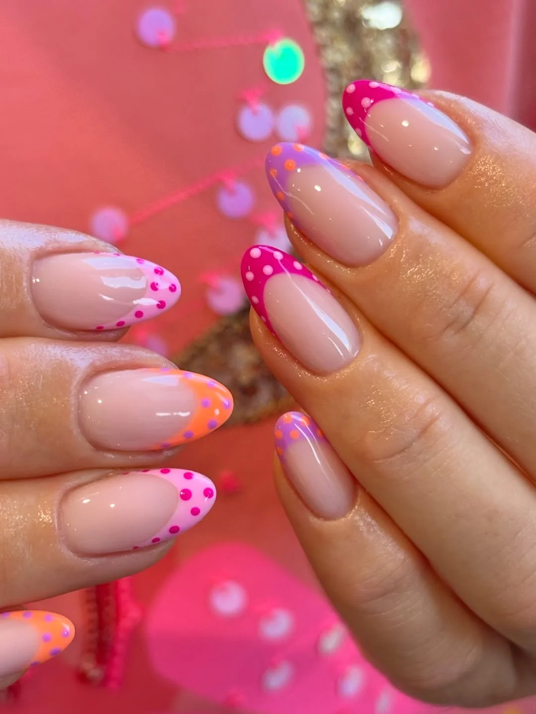 polka dot summer nails 2026 Neon Polka Dot French Tips With A Glossy Summer Glow