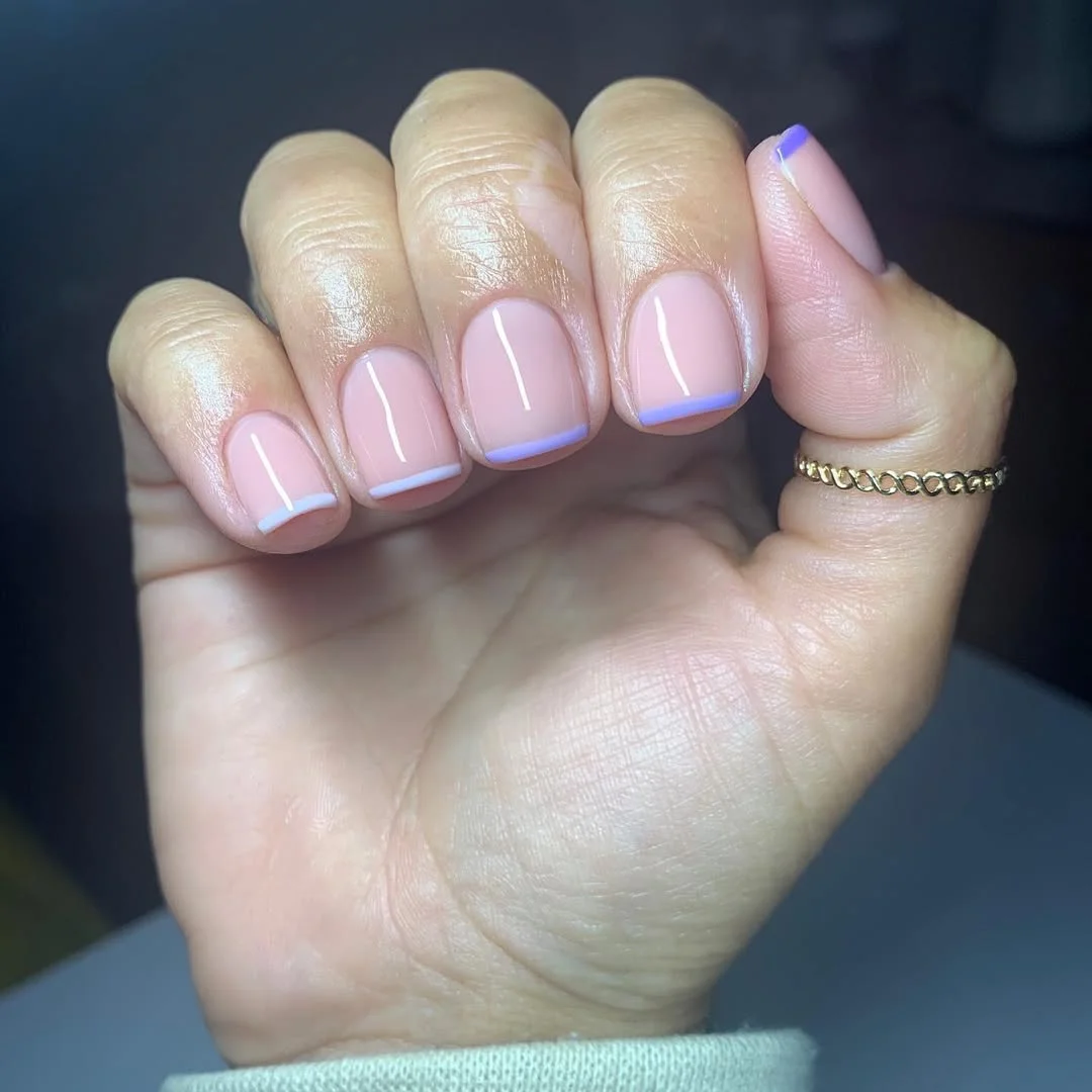 short gel nails summer 2026 Minimal Lilac Micro French On Short Square Gel Nails