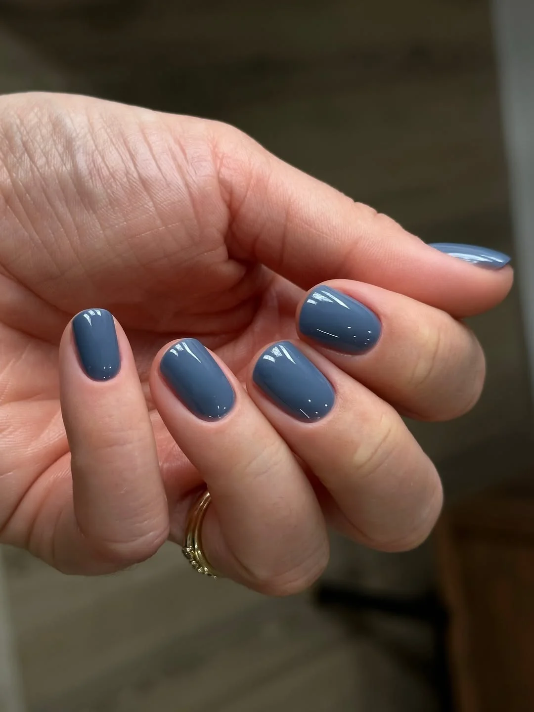 short squoval nails design 2026 Glossy Classy Blue Squoval Nails