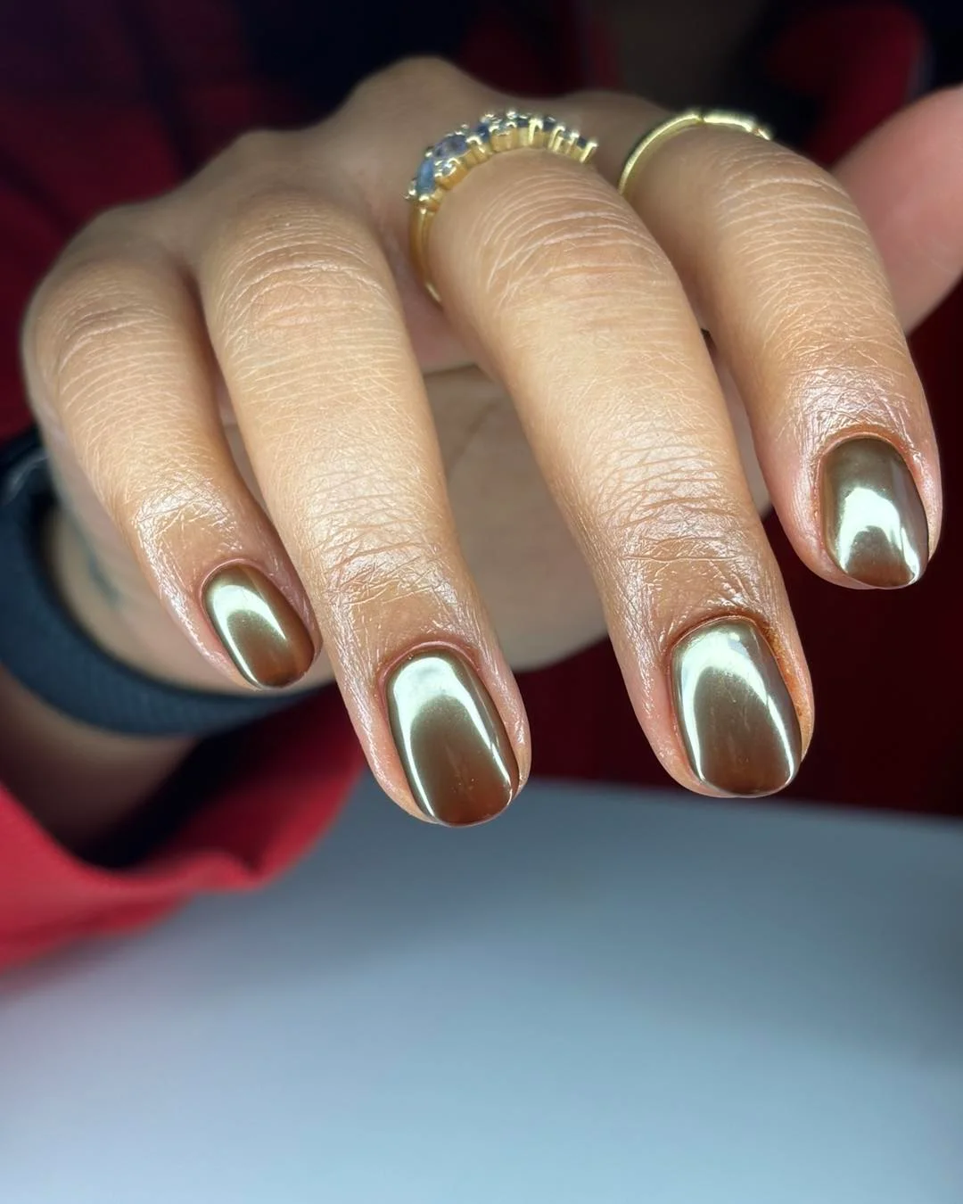 short squoval nails design 2026 Molten Brown Chrome on Short Squoval Nails