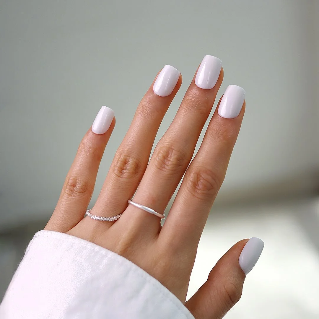 short squoval nails design 2026 Clean Classy White Squoval Nails