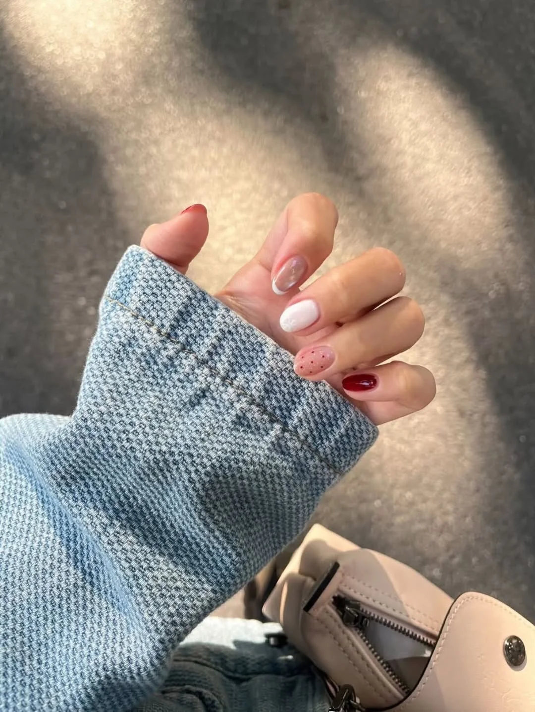 short summer nails 2026 Mixed Mini French And Red Accent Short Nails