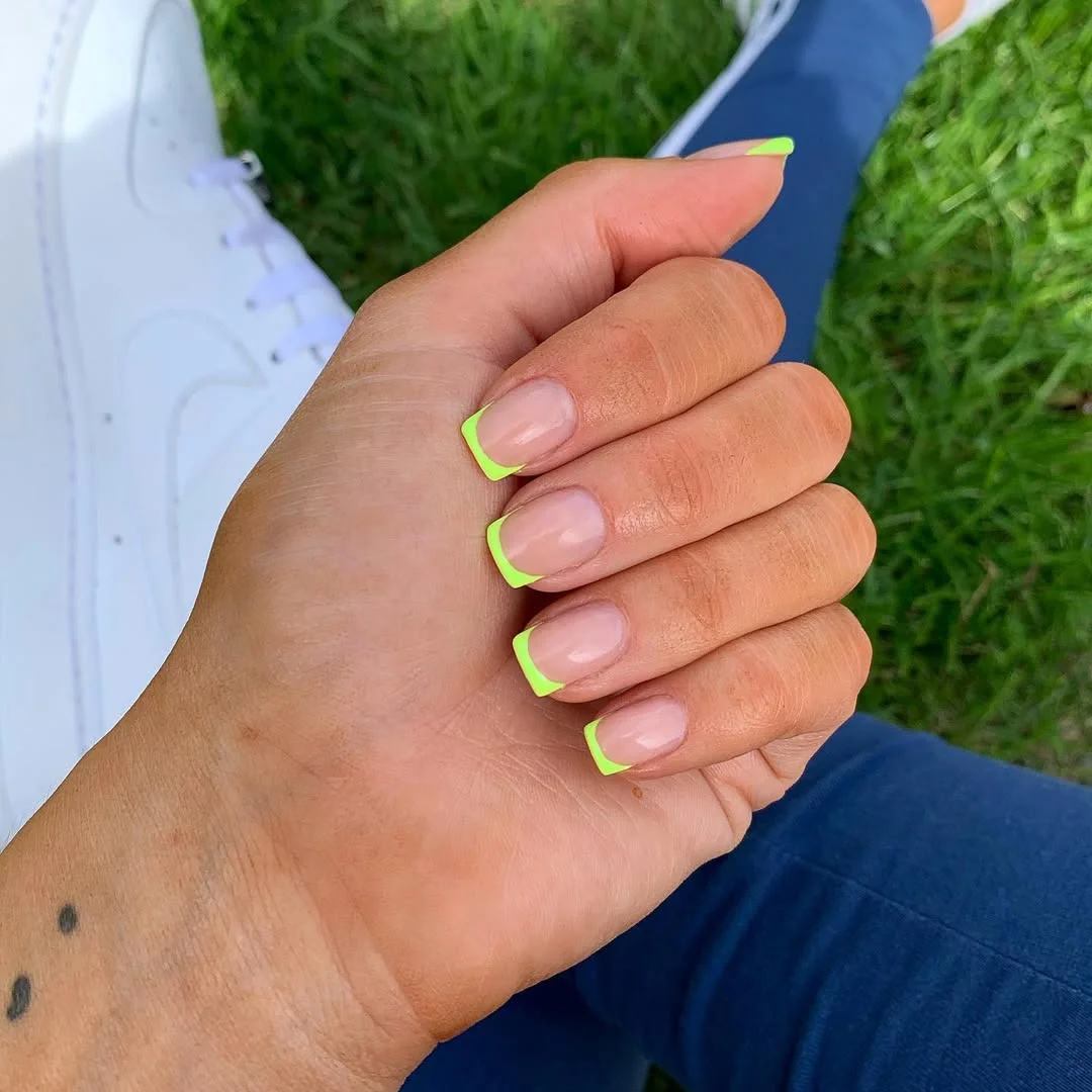 short summer nails 2026 Neon Lime French Tips For Short Square Nails