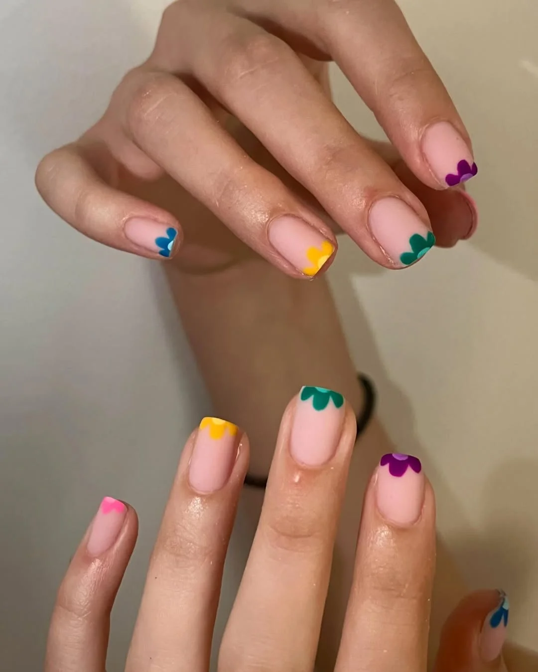 short summer nails 2026 Colorful Flower French On Short Almond Nails