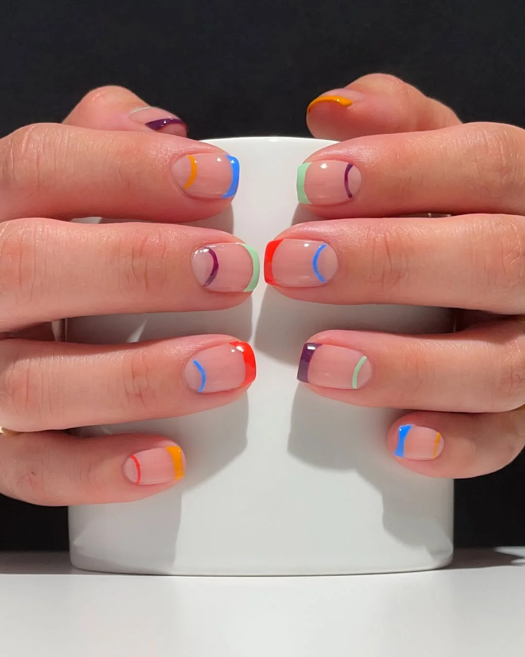 short summer nails 2026 Graphic Color Lines On Short Square Gel Nails
