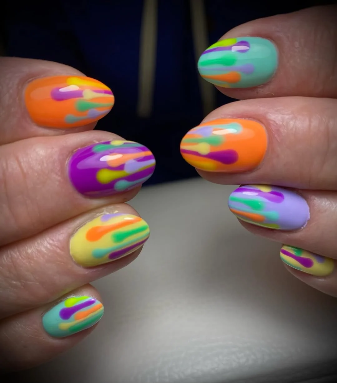 summer acrylic nails 2026 Rainbow Drip Nails With a Retro Poolside Mood