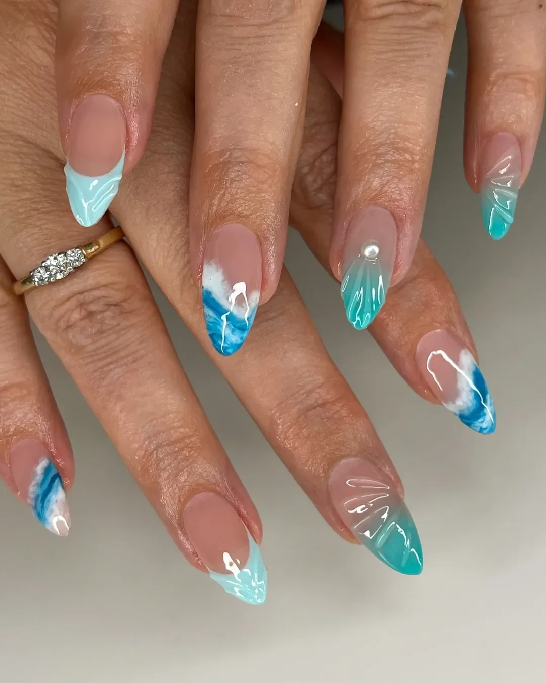 summer beach nails 2026 Turquoise Wave Tips With Glossy Ocean Movement