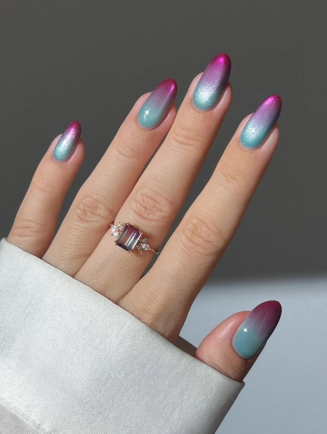 summer beach nails 2026 Glossy Mermaid Aura Nails in Pink and Aqua