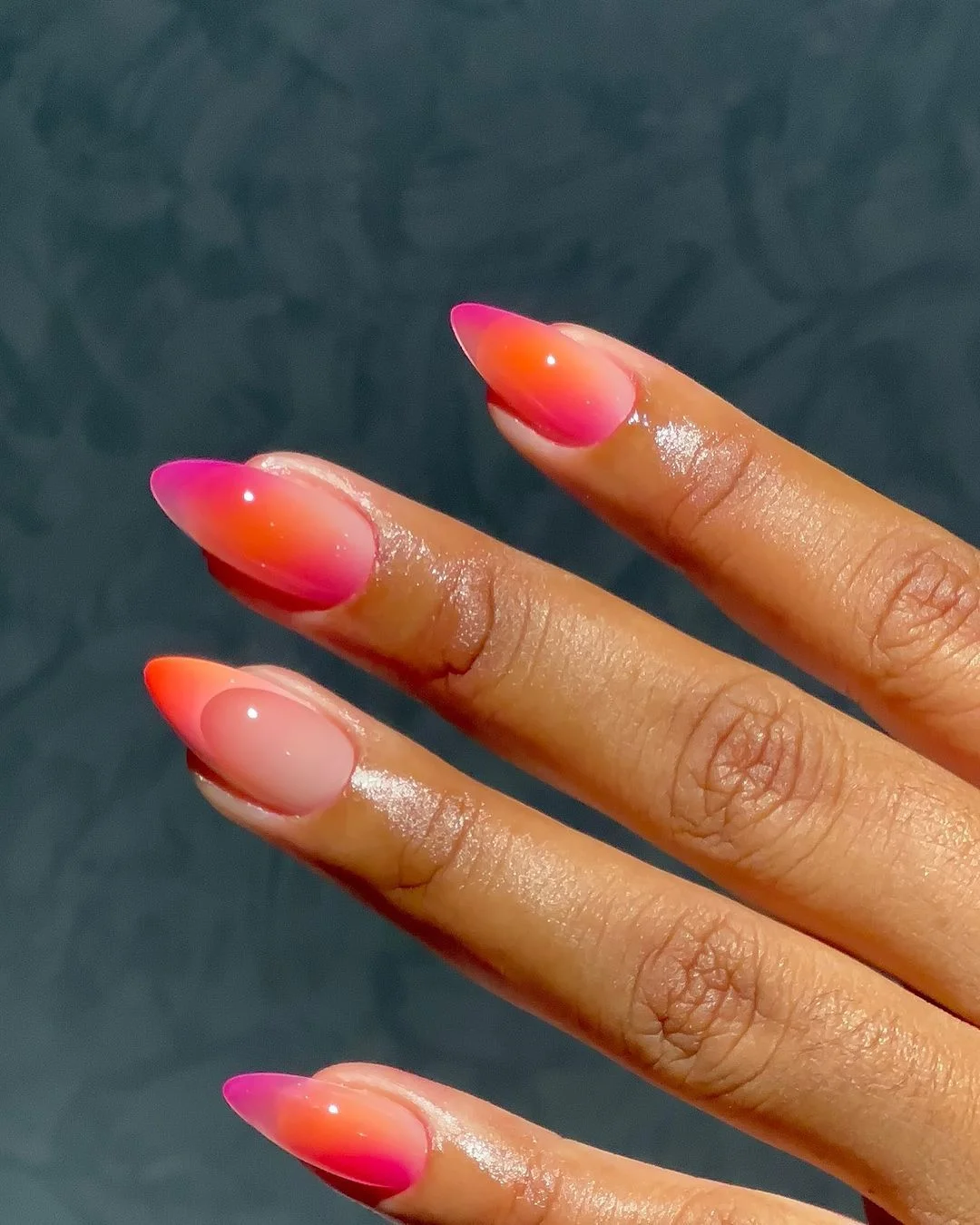 summer beach nails 2026 Hot Pink and Orange Aura Nails for Poolside Energy
