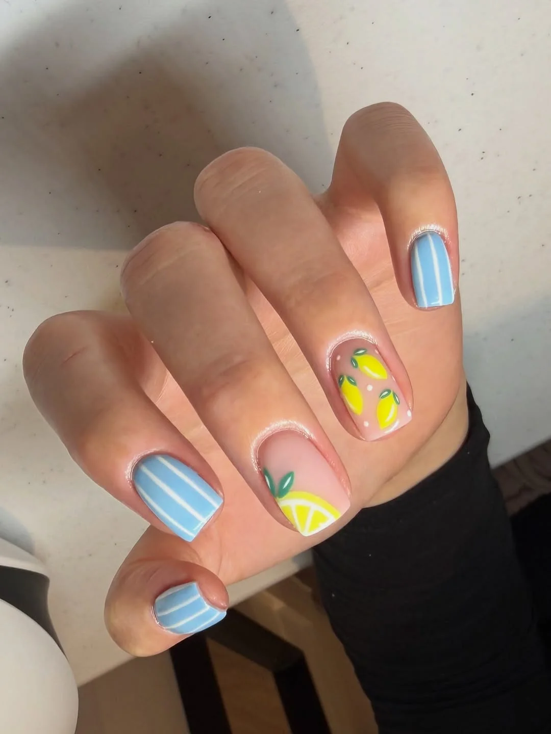 summer dip nails 2026 Blue Lemon Short Nails With A Fresh Citrus Twist