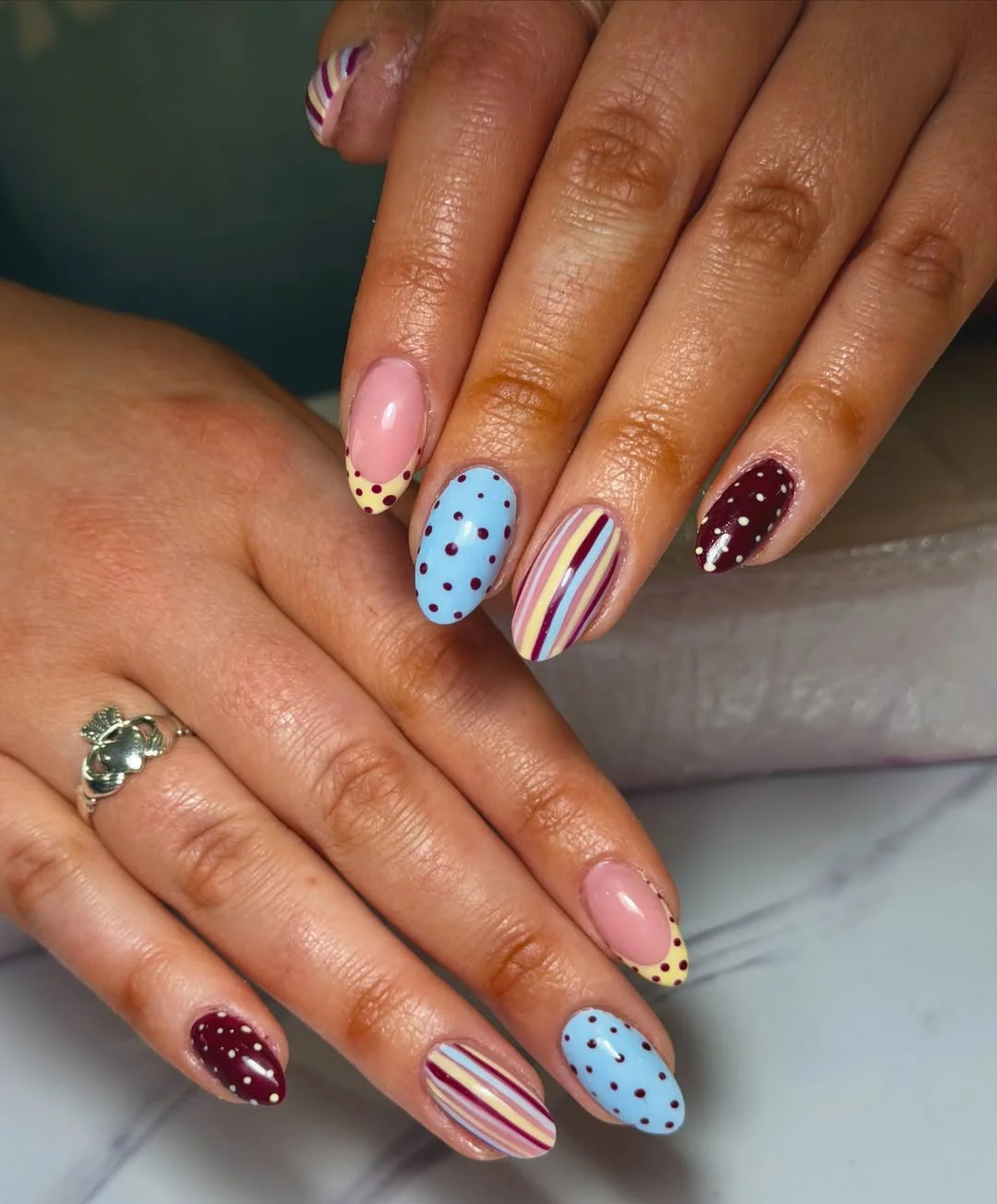 summer dip nails 2026 Retro Polka Dot Mix With Cherry Soda Charm