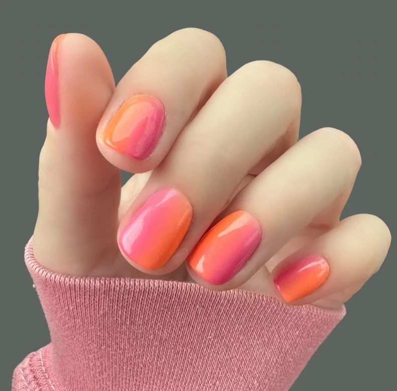 summer dip nails 2026 Pink Orange Ombre For A Sunset Mood
