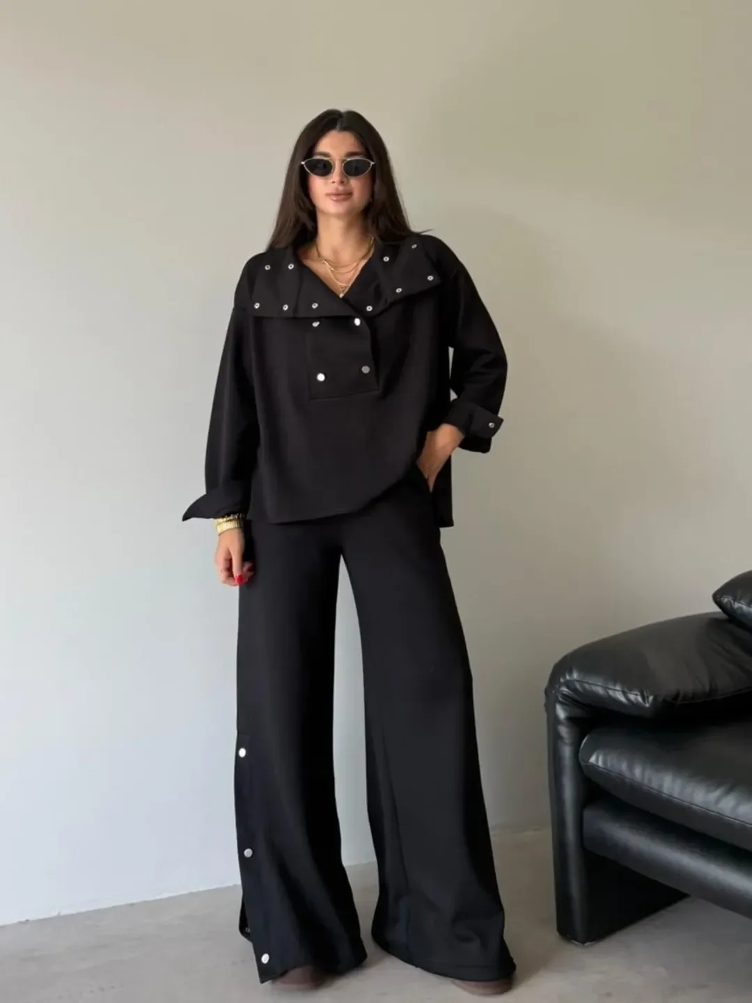 20 summer fashion outfits for women 2026 Black Wide-Leg Set With Minimalist Edge