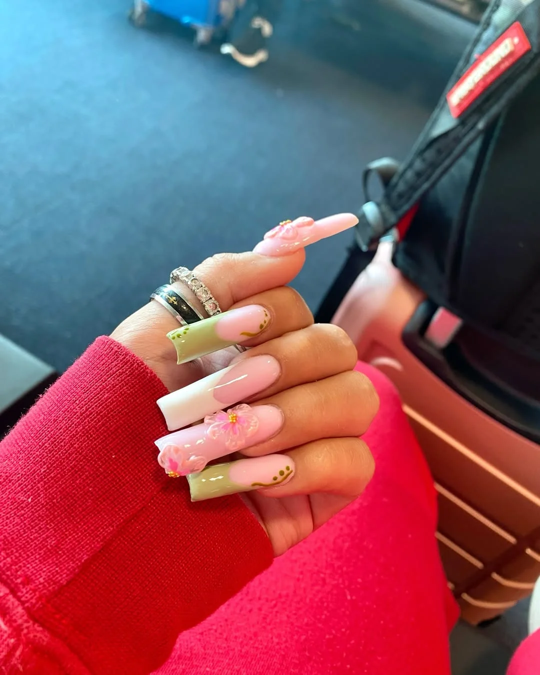 summer flower nails 2026 Long Square Acrylics With Soft Floral Details