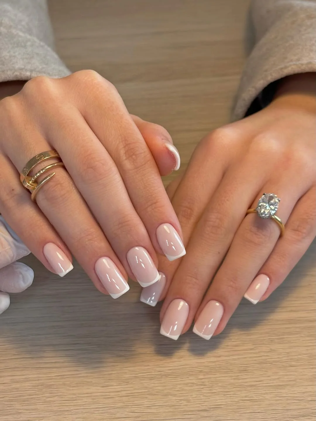 summer french nails ideas 2026 Glossy Square French With Soft Pink Base